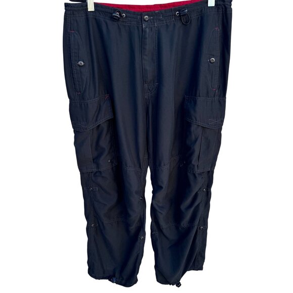 Gap Vintage Mens Black Cargo Baggy Paratrooper Drawstring Waist Parachute Pants - Picture 1 of 9